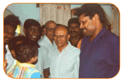 Mr. N Bitra, Friends & Family, With Mr. Kapil Dev & Sri PNV Prasad, Ex. SAAP Chairman, The occasion of Kinetic Boss Vehicle Opening at Bitra's House At Banjara Hills, Road No. 10, On 21st Oct'2002.