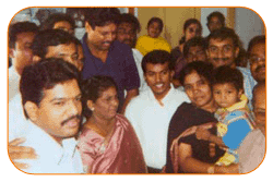 Mr. N Bitra, Friends & Family, With Mr. Kapil Dev & Sri PNV Prasad, Ex. SAAP Chairman, The occasion of Kinetic Boss Vehicle Opening at Bitra's House At Banjara Hills, Road No. 10, On 21st Oct'2002.